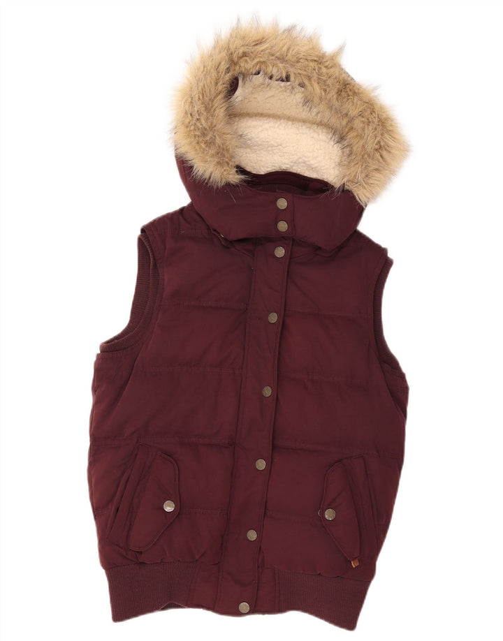 Fat Face Womens Hooded Padded Gilet UK 8 Small Burgundy Polyester