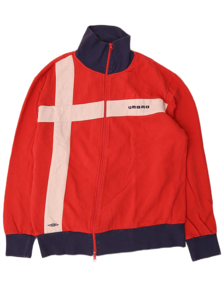 Umbro Mens Tracksuit Top Jacket XL Red Colourblock Cotton