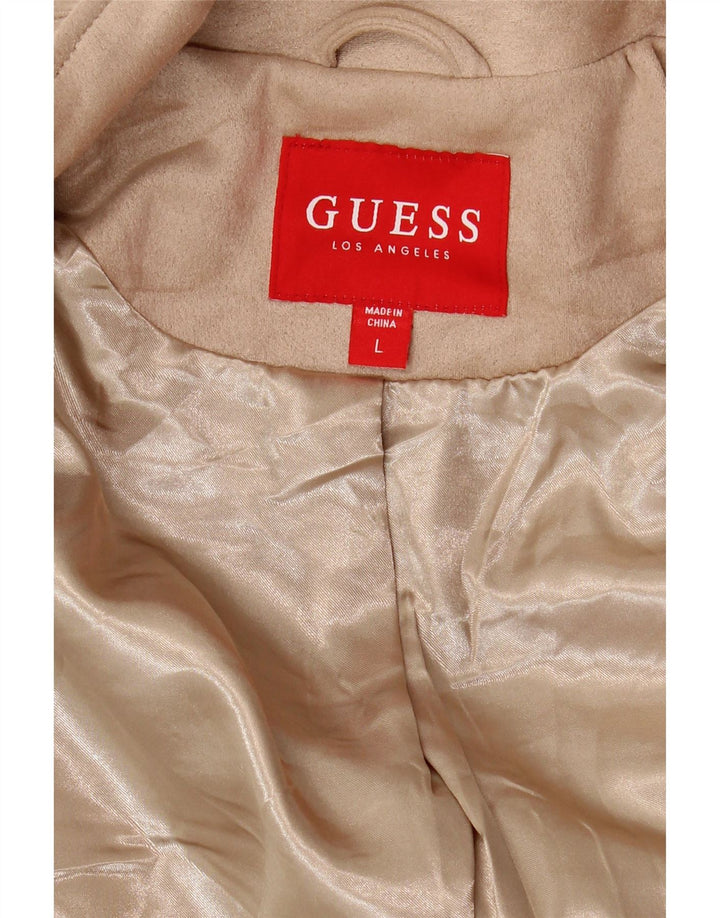 GUESS Womens Crop Knit Biker Jacket UK 16 Large Beige