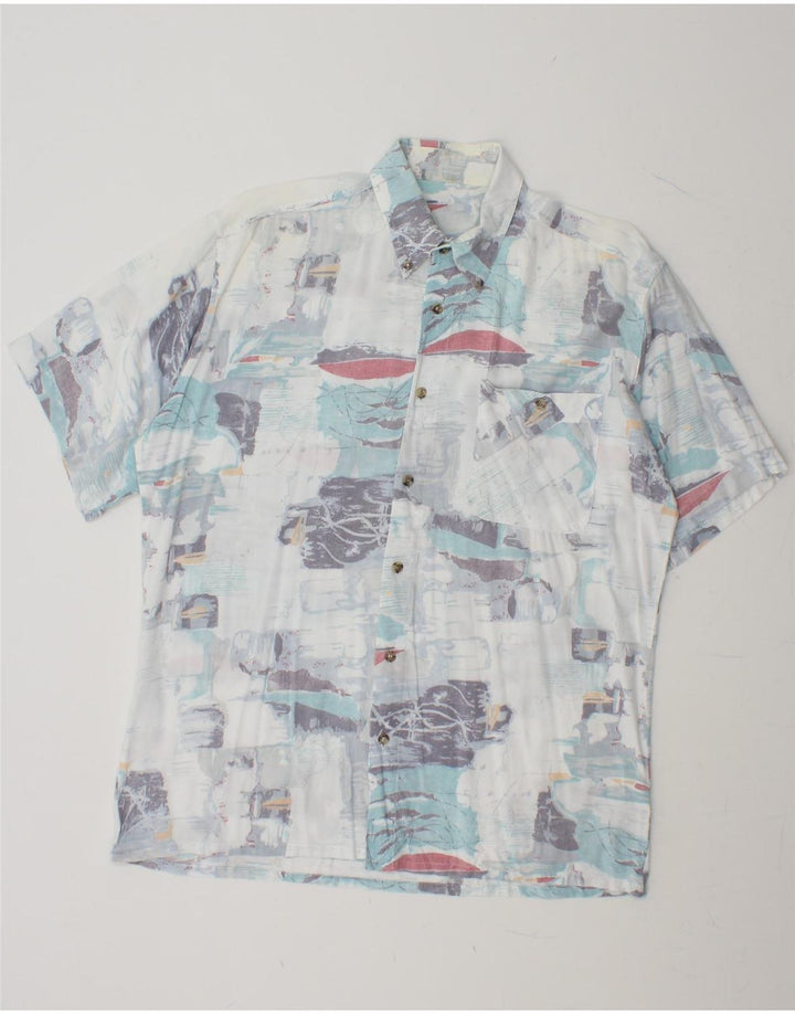 VINTAGE Mens Abstract Pattern Short Sleeve Shirt Large White Viscose Vintage Vintage and Second-Hand Vintage from Messina Hembry 