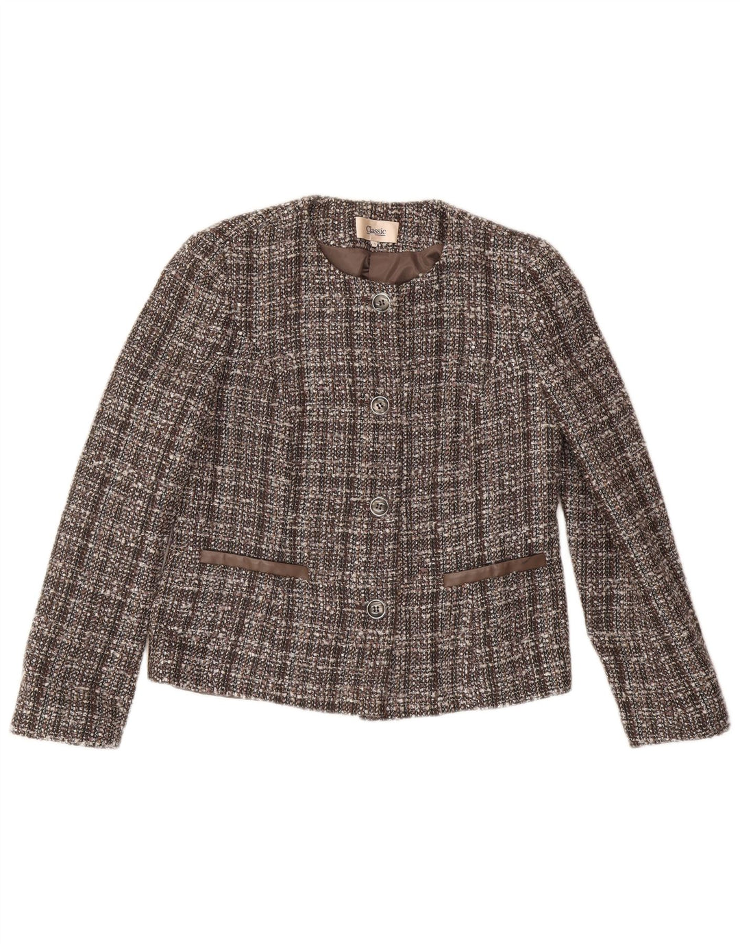 CLASSIC Womens Crop 4 Button Blazer Jacket UK 12 Medium Brown Flecked
