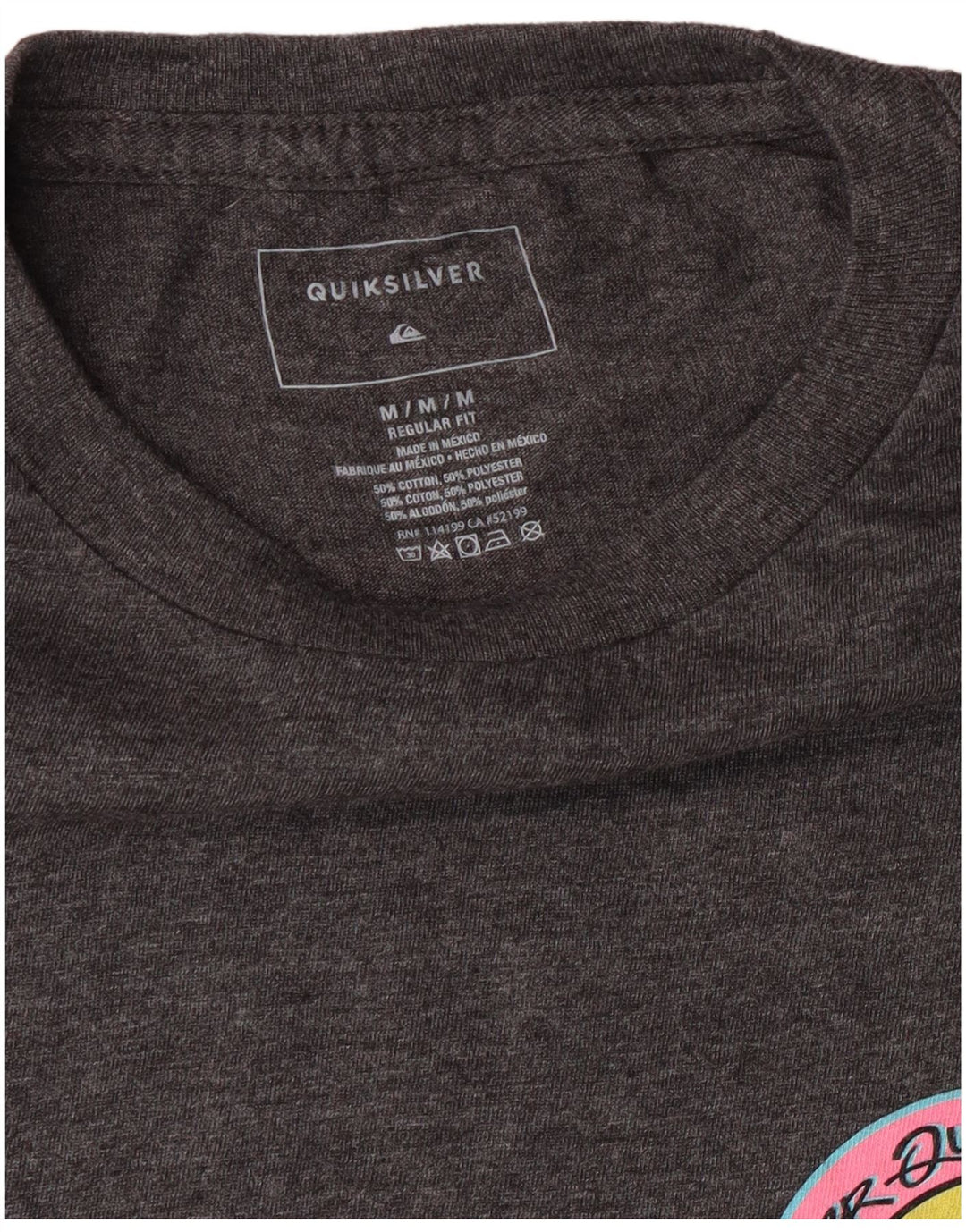 Quiksilver Mens Regular Fit Graphic T-Shirt Top Medium Grey Cotton