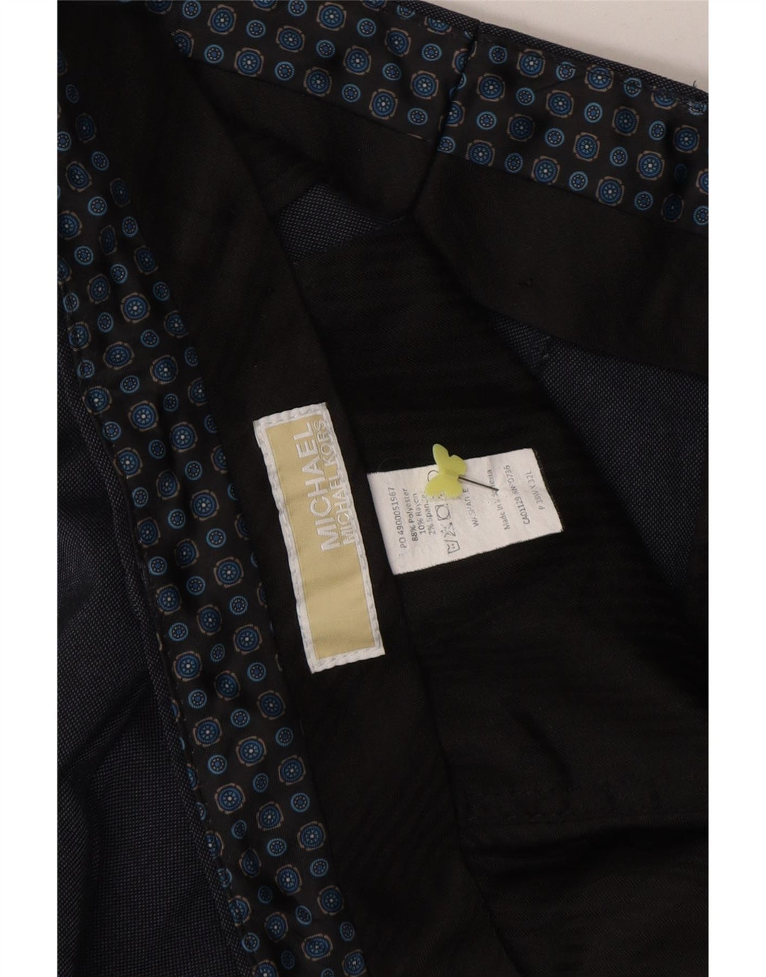 MICHAEL KORS Mens Straight Suit Trousers W38 L32 Navy Blue Polyester Vintage Michael Kors and Second-Hand Michael Kors from Messina Hembry 