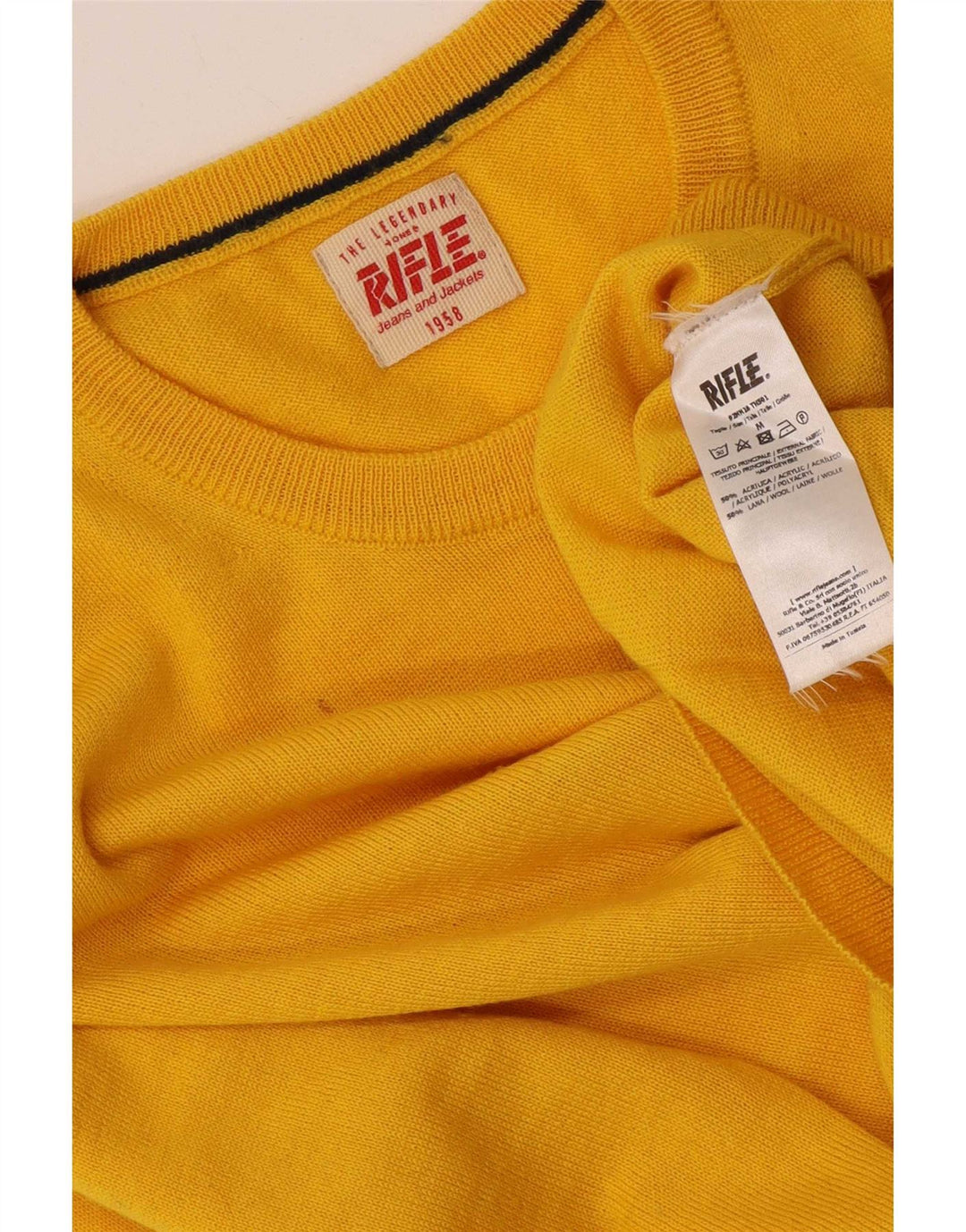 Rifle Mens Crew Neck Jumper Sweater Medium Yellow Acrylic