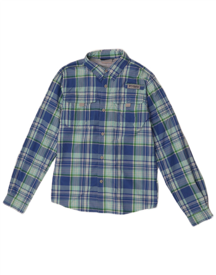 Columbia Boys Shirt 11-12 Years Large Blue Check Nylon