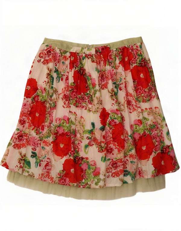 Vintage Womens A-Line Skirt Medium W30 Beige Floral Cotton