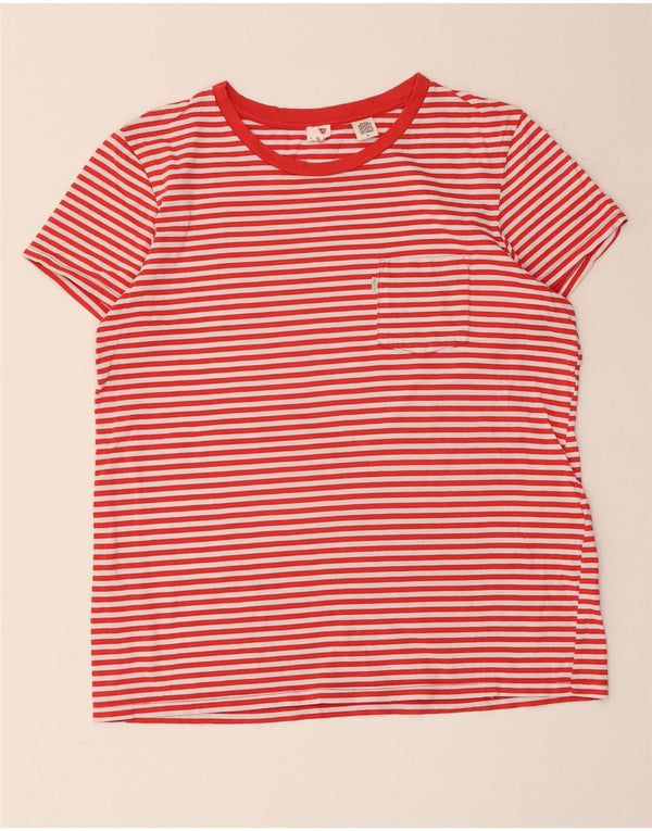 Levi's Womens T-Shirt Top UK 14 Medium Red Pinstripe Cotton