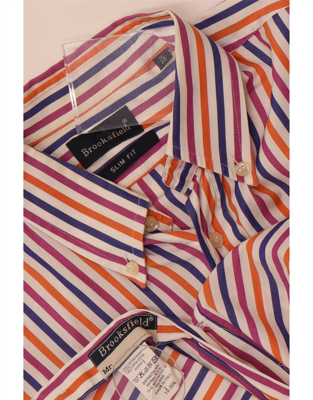 Brooksfield Mens Slim Fit Shirt Size 40 Medium Multicoloured Striped Cotton