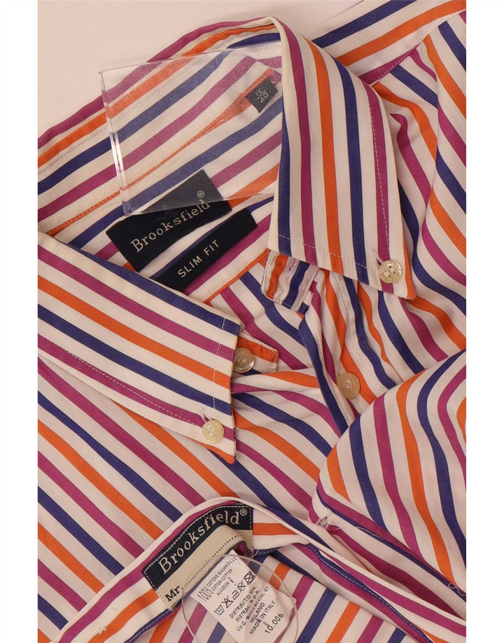 Brooksfield Mens Slim Fit Shirt Size 40 Medium Multicoloured Striped Cotton