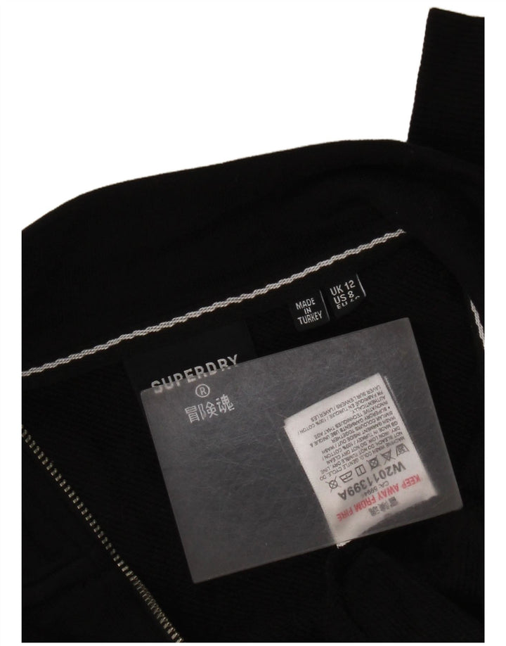 Superdry Womens Crop Graphic Zip Neck Sweatshirt Jumper UK 12 Medium Black