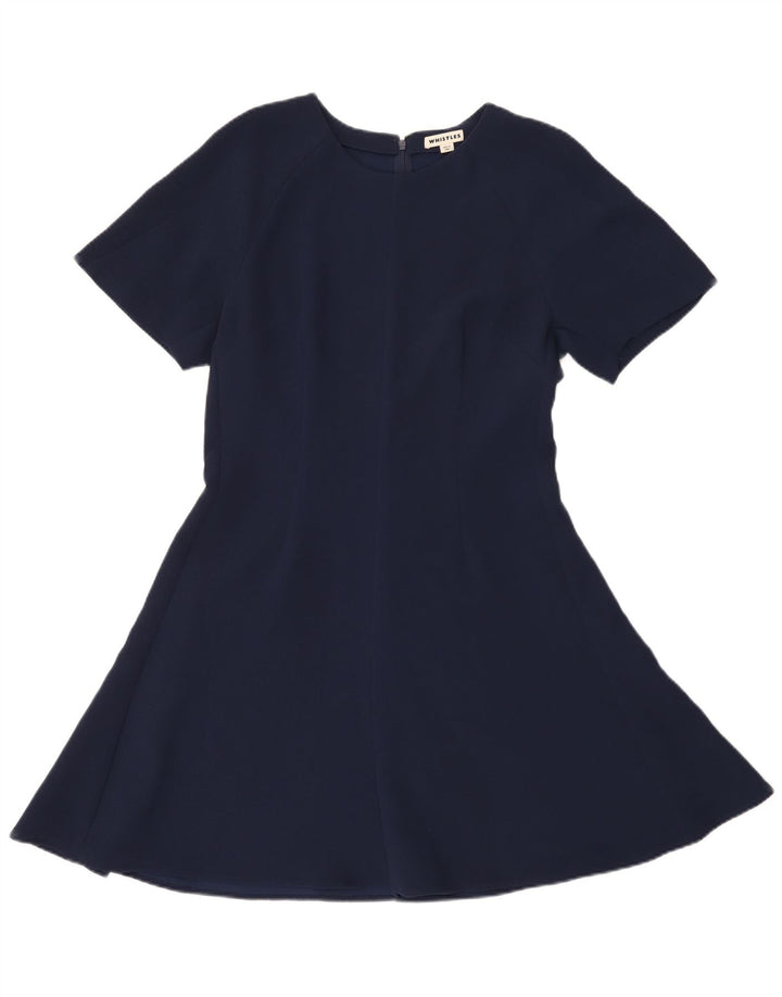Whistle Womens Short Sleeves A-Line Dress UK 14 Medium Navy Blue Polyester
