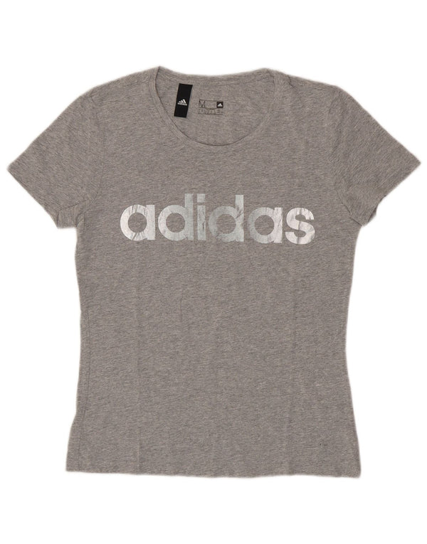 ADIDAS Womens Graphic T-Shirt Top UK 12/14 Medium Grey Cotton