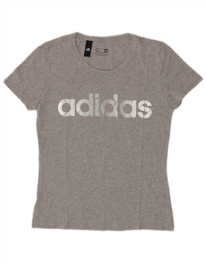 ADIDAS Womens Graphic T-Shirt Top UK 12/14 Medium Grey Cotton