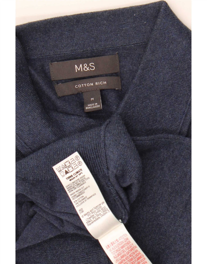 Marks & Spencer Mens Polo Neck Jumper Sweater Medium Navy Blue Cotton
