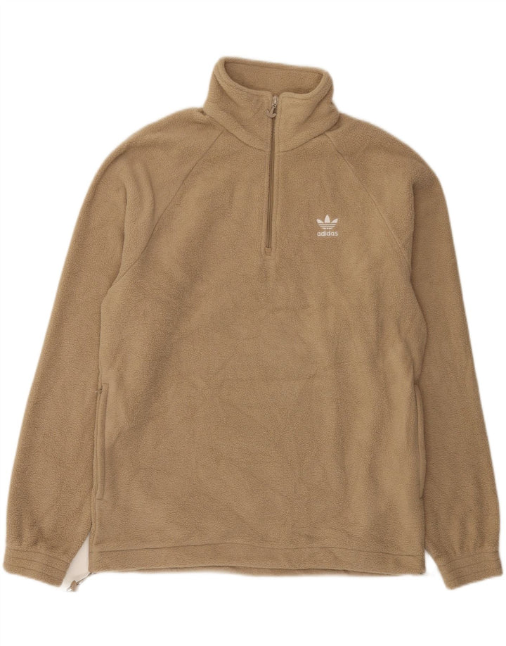 Adidas Mens Graphic Zip Neck Fleece Jumper Medium Beige Polyester