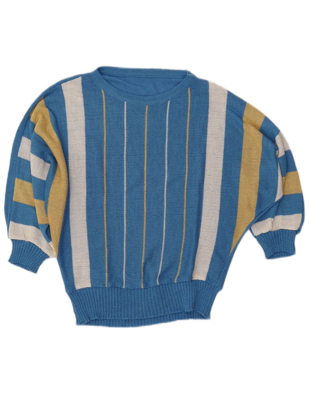 VINTAGE Womens Batwing Boat Neck Jumper Sweater IT 40 Small Blue Striped