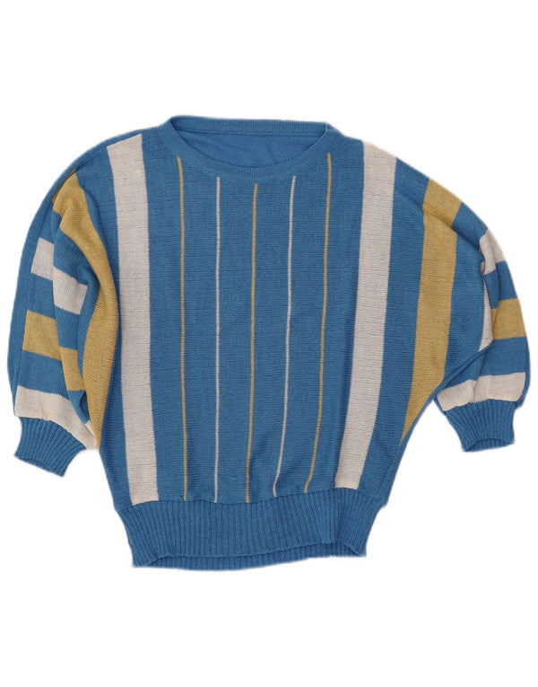 VINTAGE Womens Batwing Boat Neck Jumper Sweater IT 40 Small Blue Striped