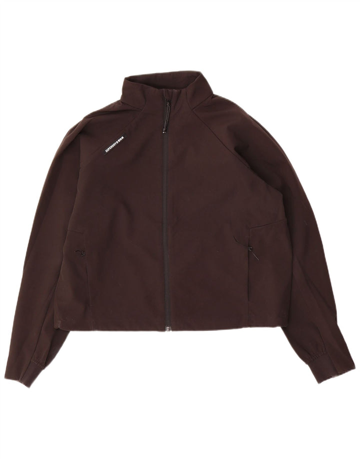 SUPERDRY Womens Crop Loose Fit Tracksuit Top Jacket UK 12 Medium Black