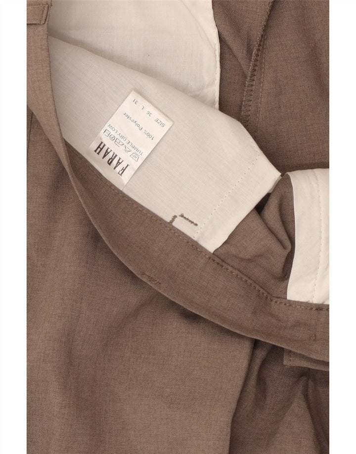 FARAH Mens Straight Casual Trousers W36 L31 Brown Polyester