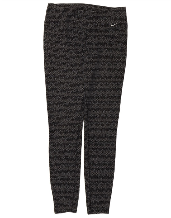 Nike Womens Dri Fit Leggings UK 12 Medium Grey Geometric Cotton