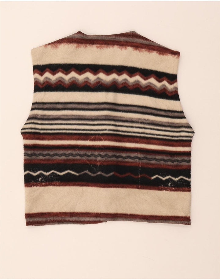 VINTAGE Womens Duffle Fleece Gilet UK 14 Medium Multicoloured Striped