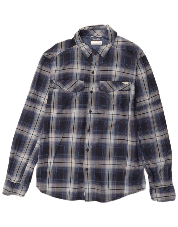 Columbia Mens Omni-Shade Shirt Medium Navy Blue Check