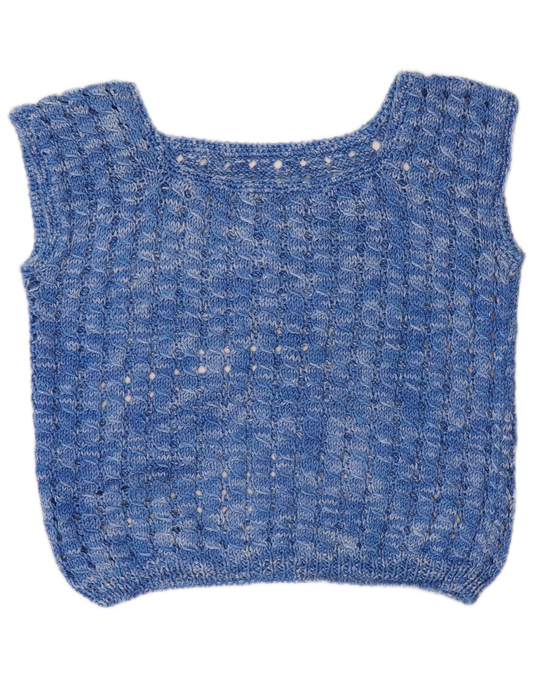 VINTAGE Womens Crop Crochet Vest Tank Top UK 14 Medium Blue