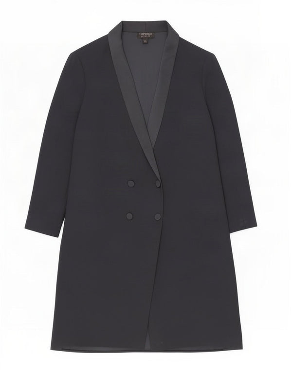 Topshop Womens Longline Double Breasted Blazer Jacket UK 10 Small Navy Blue