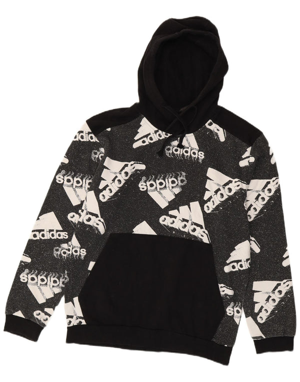 Adidas Mens Graphic Hoodie Jumper Large Black Flecked Cotton