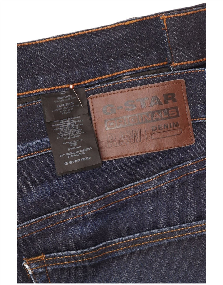 G-STAR Mens 3301 Distressed Regular Tapered Jeans W34 L32 Navy Blue Cotton