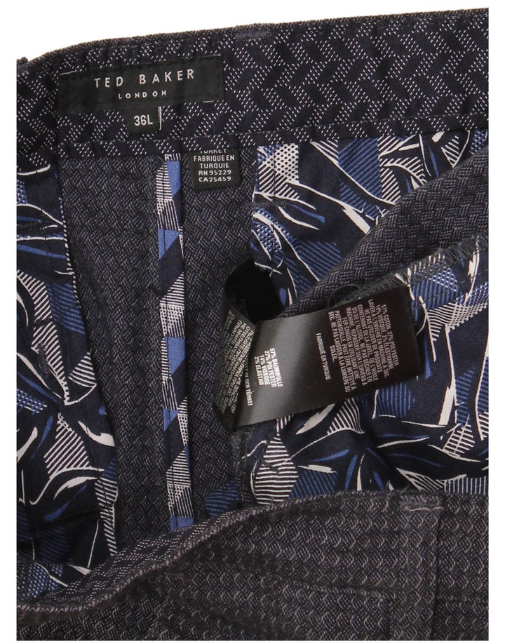 TED BAKER Mens Slim Suit Trousers W36 L33 Navy Blue Geometric Cotton