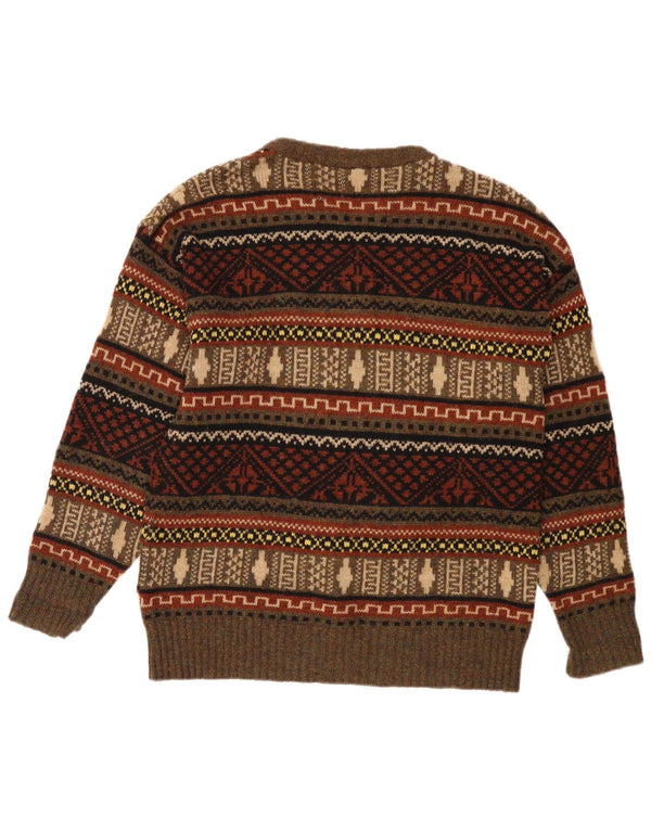 ESKIMO Womens Crew Neck Jumper Sweater UK 18 XL Brown Fair Isle New Wool