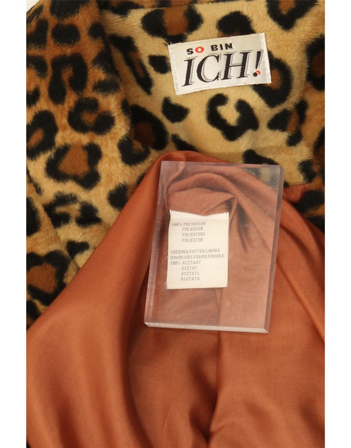 ICHI Womens Faux Fur Overcoat UK 16 Large Brown Animal Print Polyester