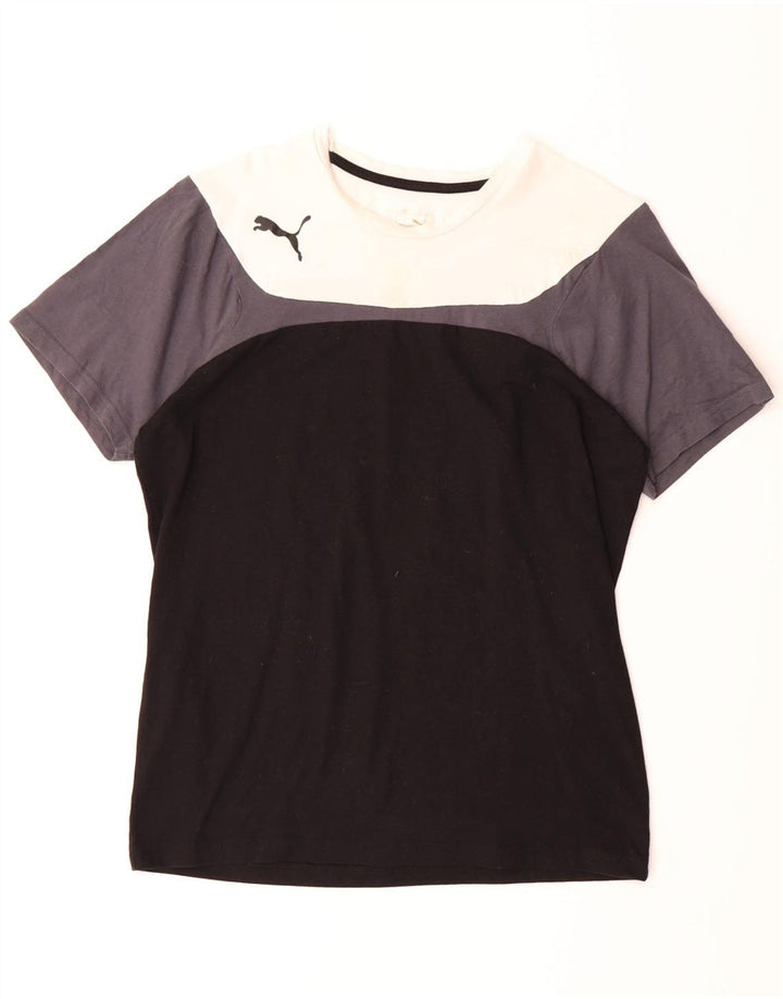 PUMA Mens T-Shirt Top Medium Black Colourblock Polyester