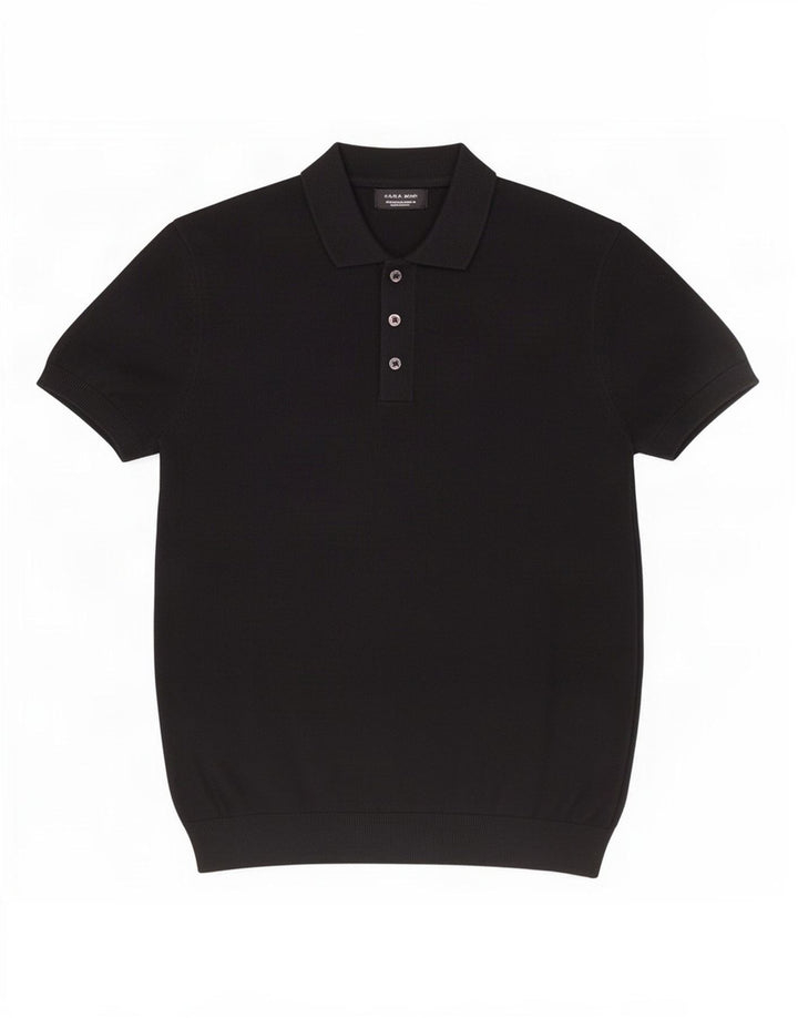 Zara Mens Polo Shirt Medium Black Viscose