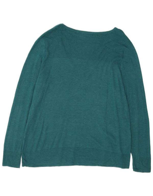 Eddie Bauer Womens V-Neck Jumper Sweater UK 20 2XL Turquoise Cotton