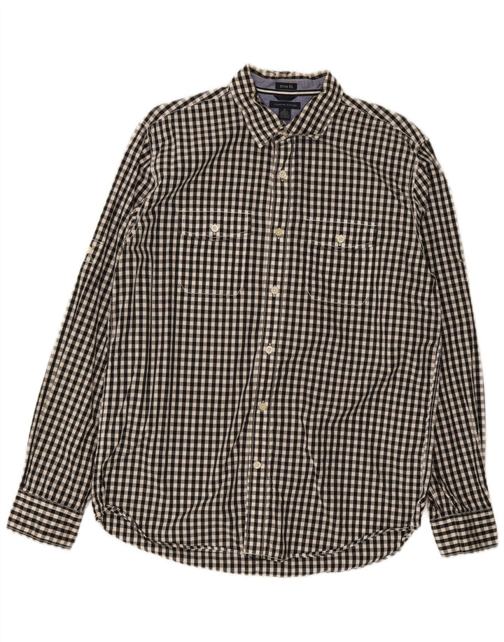 Tommy Hilfiger Mens trim fit Shirt Medium Black Gingham Cotton