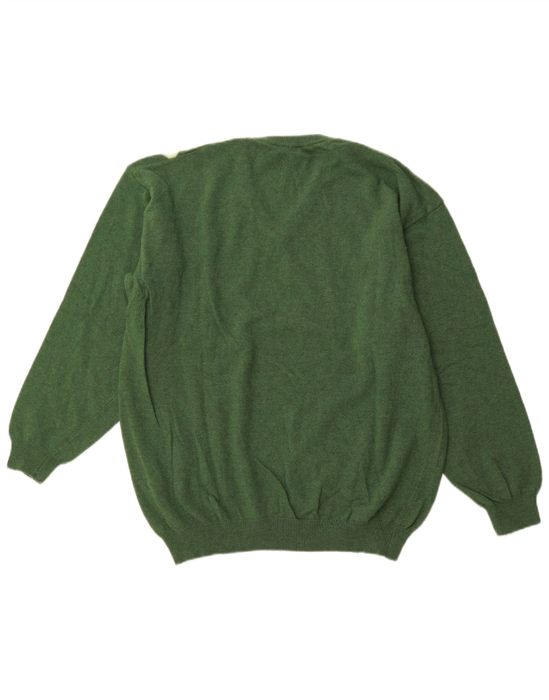 VALDA Mens V-Neck Jumper Sweater Large Green Argyle/Diamond Wool