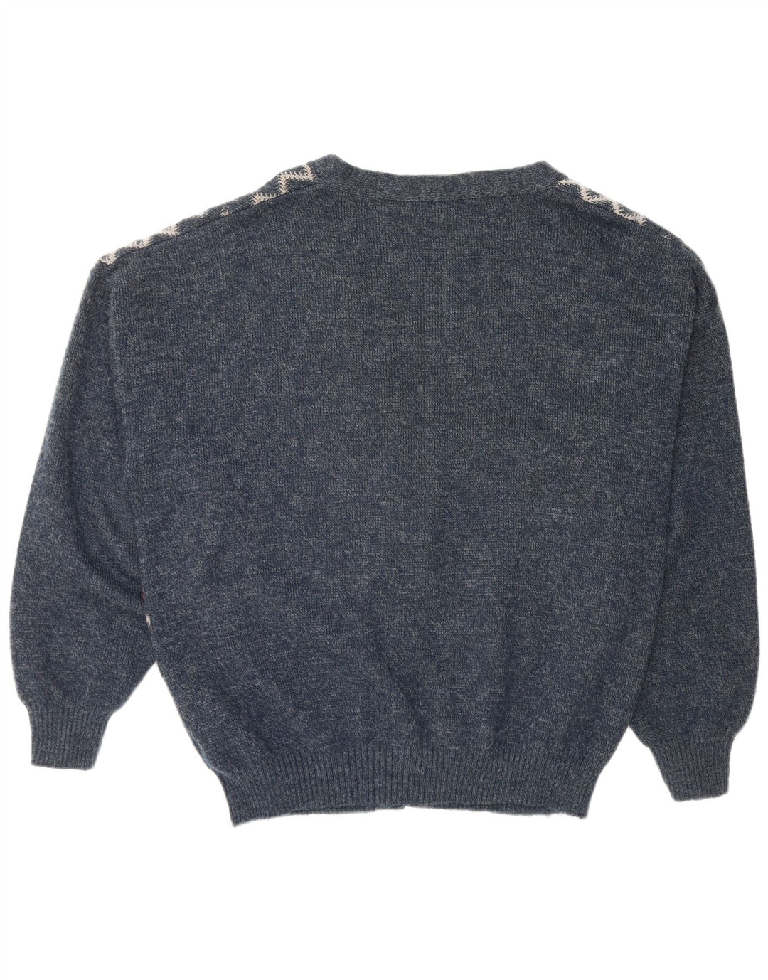 CANDA Mens Loose Fit Cardigan Sweater 2XL Navy Blue Argyle/Diamond Acrylic