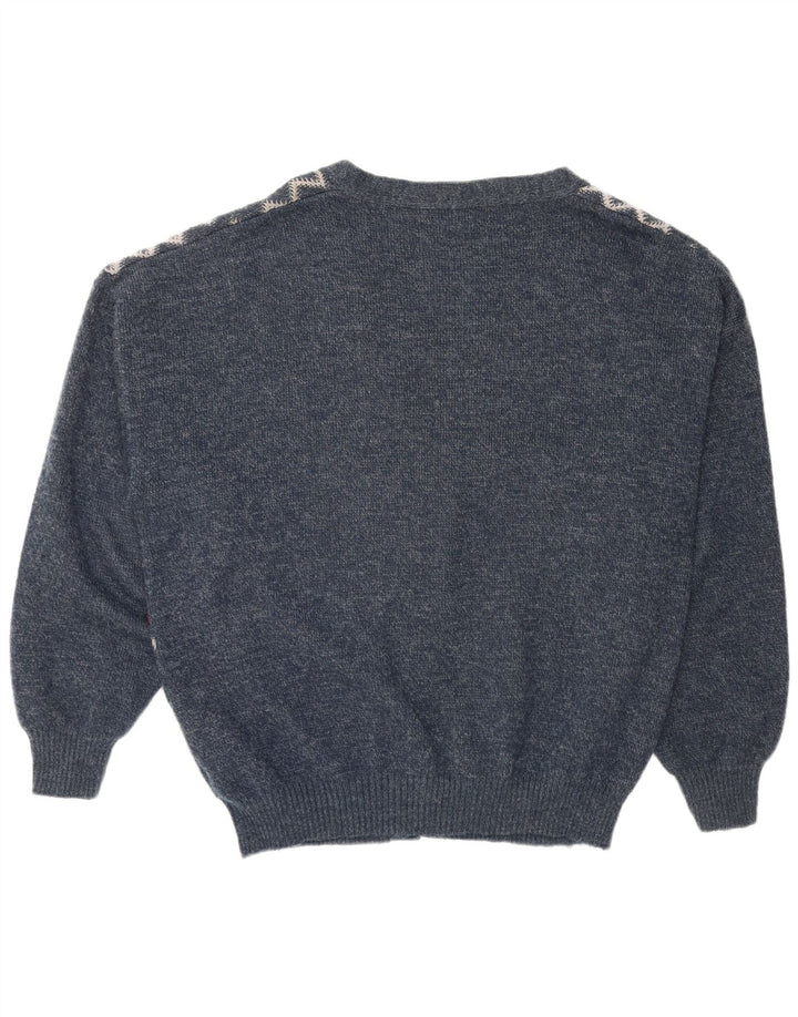 CANDA Mens Loose Fit Cardigan Sweater 2XL Navy Blue Argyle/Diamond Acrylic