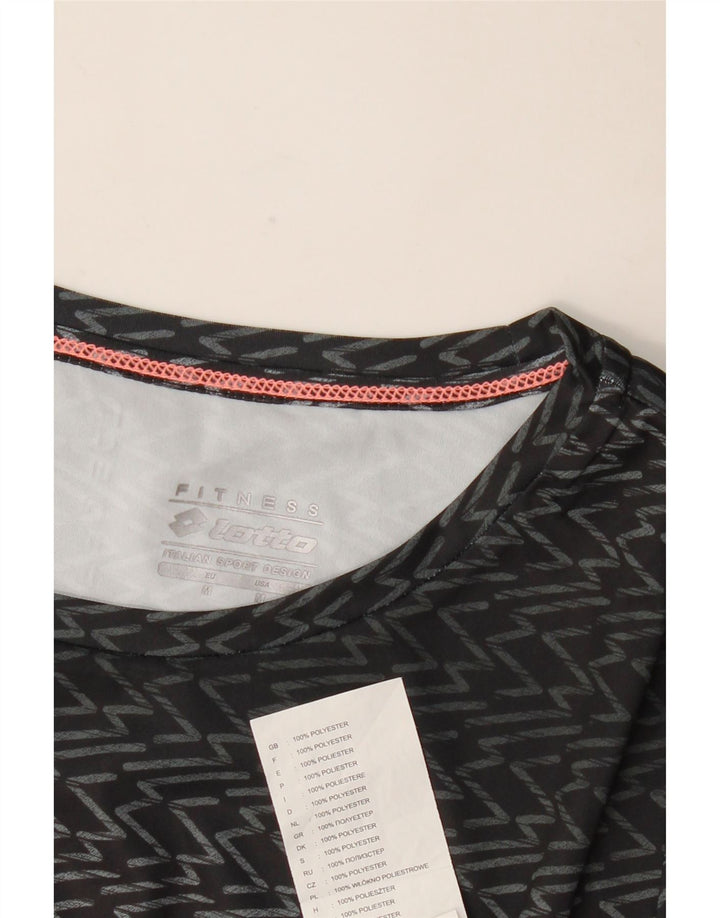 Lotto Womens T-Shirt Top UK 12 Medium Black Chevron Polyester