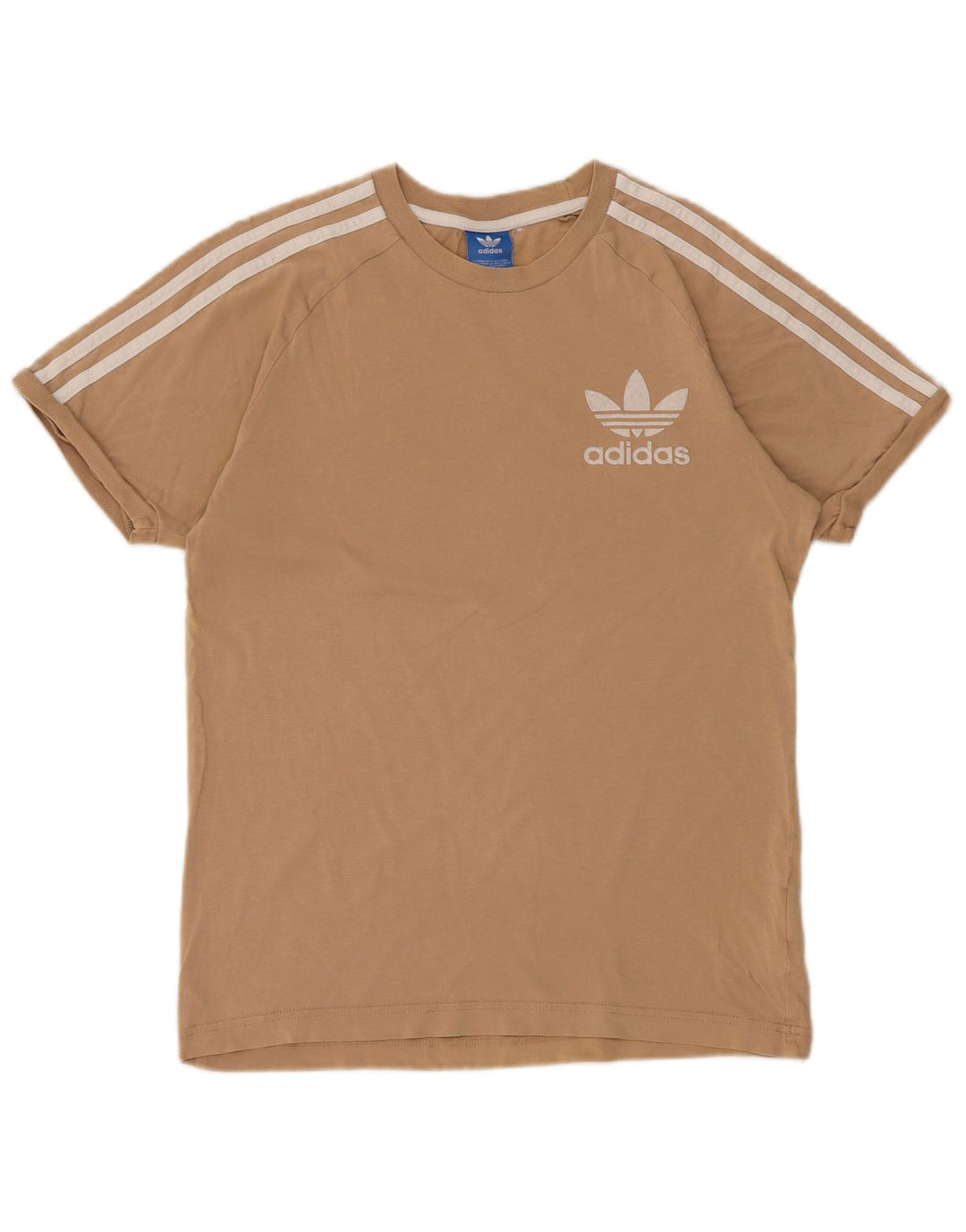 ADIDAS Womens T-Shirt Top UK 12 Medium Beige Cotton