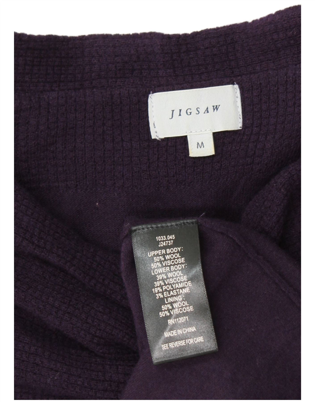 JIGSAW Womens 3/4 Sleeve Jumper Dress UK 14 Medium Purple Wool