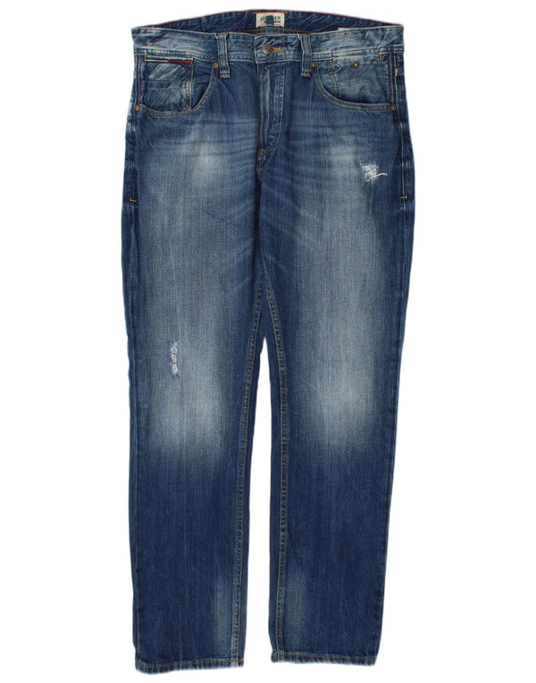 Tommy Hilfiger Mens Distressed Straight Jeans W34 L32 Blue Cotton