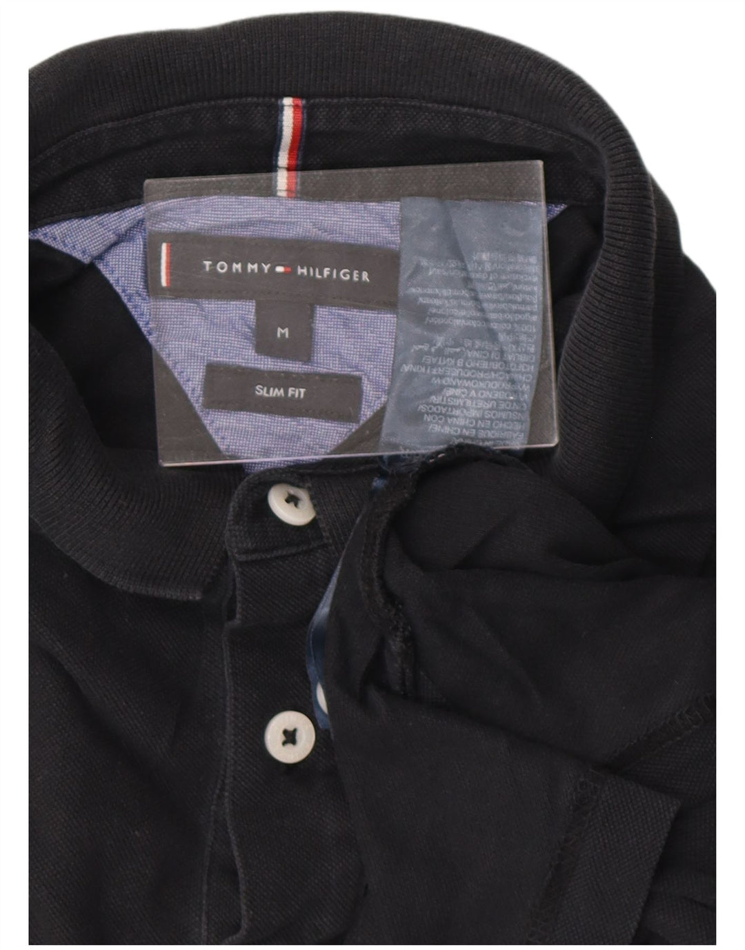 TOMMY HILFIGER Mens Slim Fit Polo Shirt Medium Black Cotton