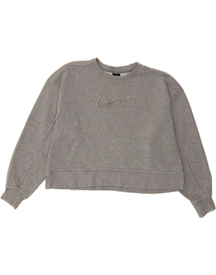 NIKE Womens Crop Graphic Sweatshirt Jumper UK 14 Medium Grey Cotton Vintage Nike and Second-Hand Nike from Messina Hembry 