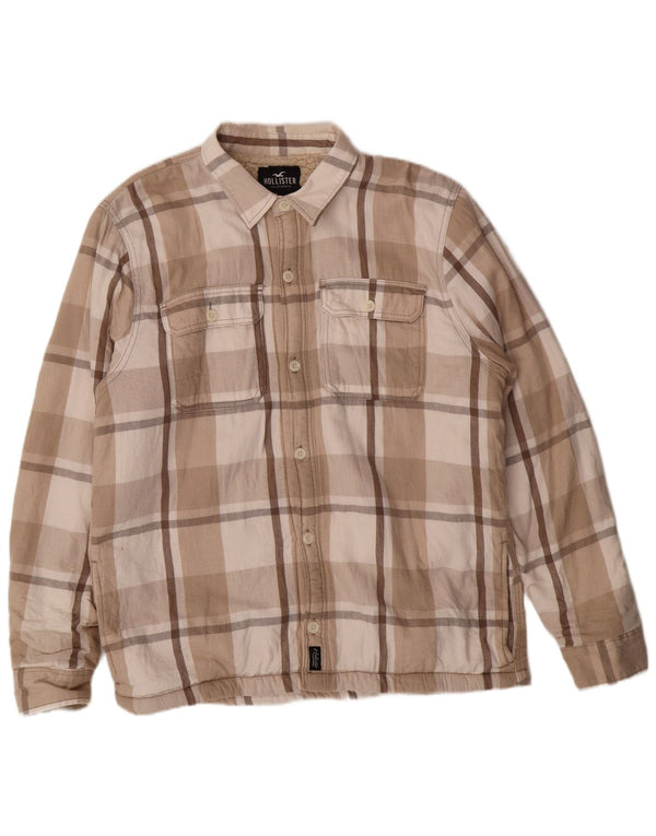 HOLLISTER Mens Lumberjack Flannel Shirt XL Beige Check Cotton