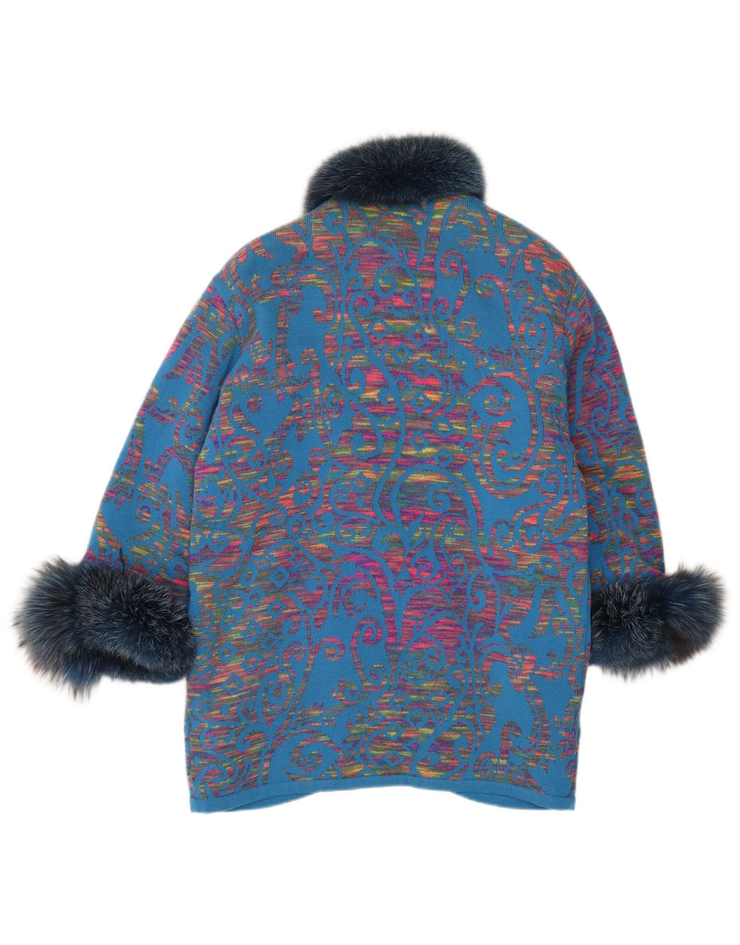 STIZZOLI Womens Knit Double Breasted Coat UK 20 2XL Blue Paisley