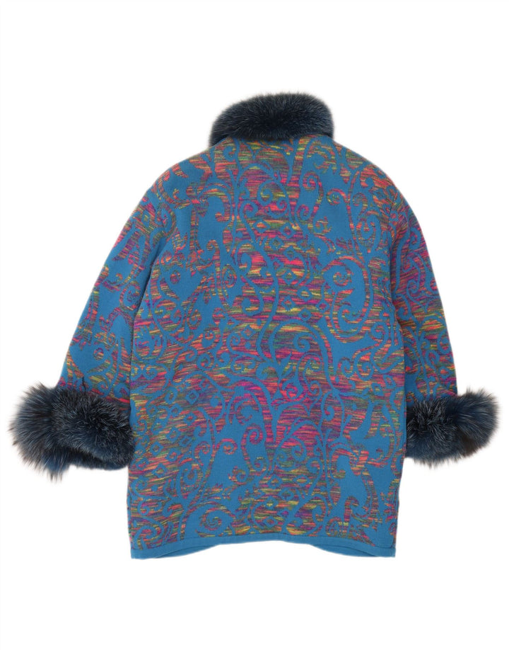 STIZZOLI Womens Knit Double Breasted Coat UK 20 2XL Blue Paisley