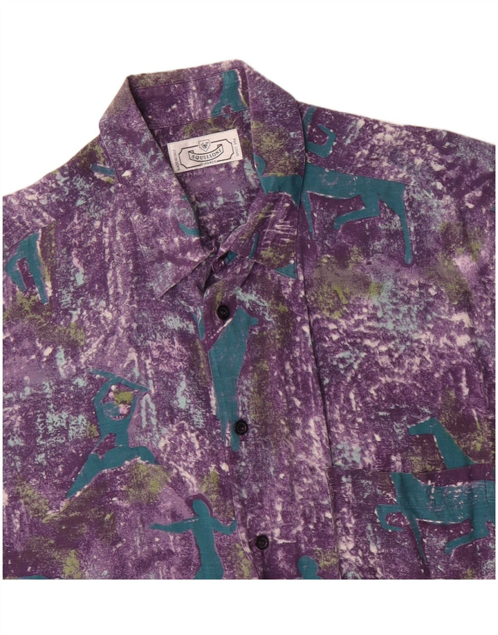 Vintage Mens Abstract Pattern Short Sleeve Shirt Large Purple Viscose